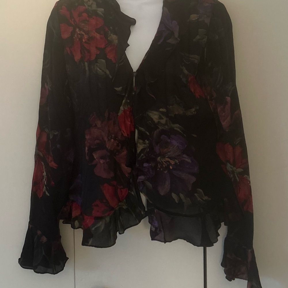 Ralph Lauren sheer Silk ruffle trim Floral Blouse 6P - Picture 6 of 9